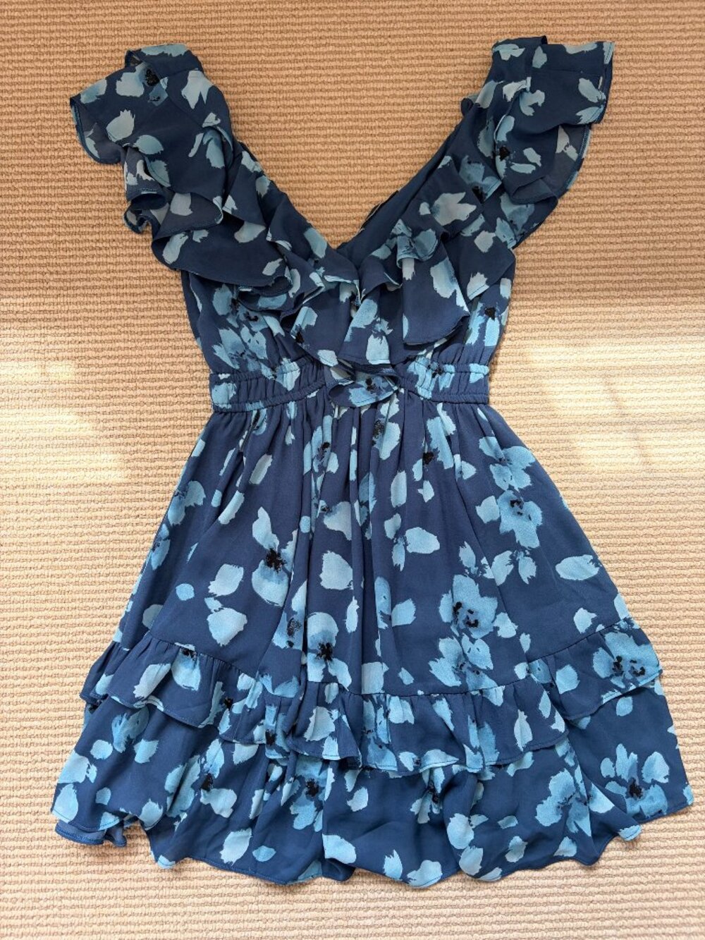 Abercrombie & Fitch Blue Watercolor Ruffle Mini Dress